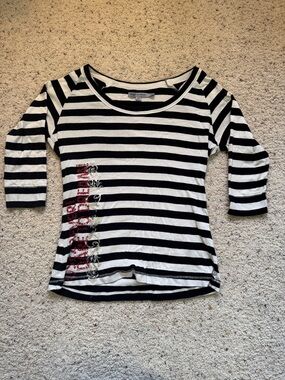 Cirque du Soleil Black & White Striped Boatneck Top with Graphic Detail
